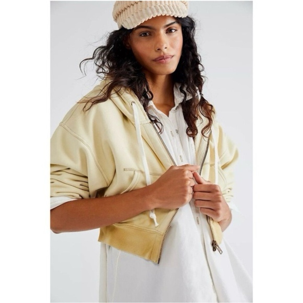 Free People Go To Cropped Hoodie in Pale Yellow